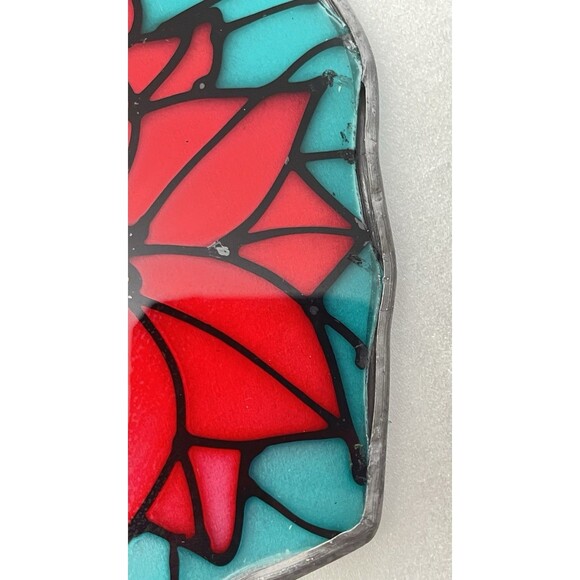 VTG 7" Stained Glass Sun Catcher – Red Poinsettia Holiday Window Decor - Picture 5 of 7
